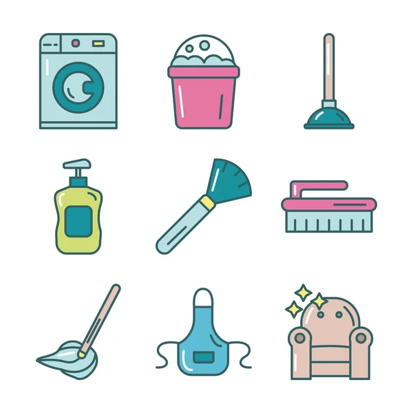 Cleaning and desinfect set icons — Stock Vector