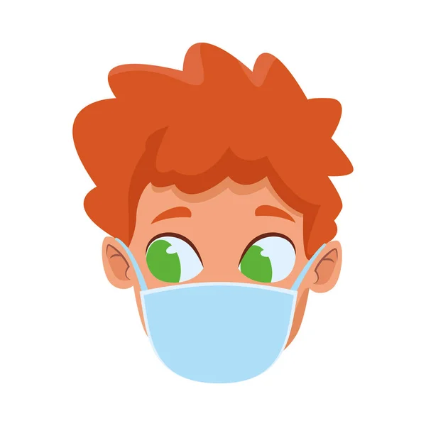 Head little boy using face mask for covid19 — Stock Vector