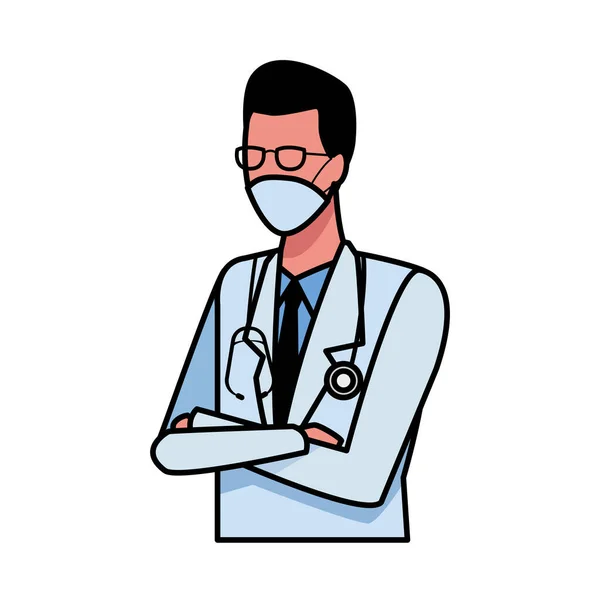 Doctor worker using face mask for covid 19 — Stock Vector