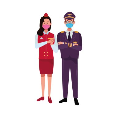 Kovid19 için yüz maskesi kullanan çift işçiler