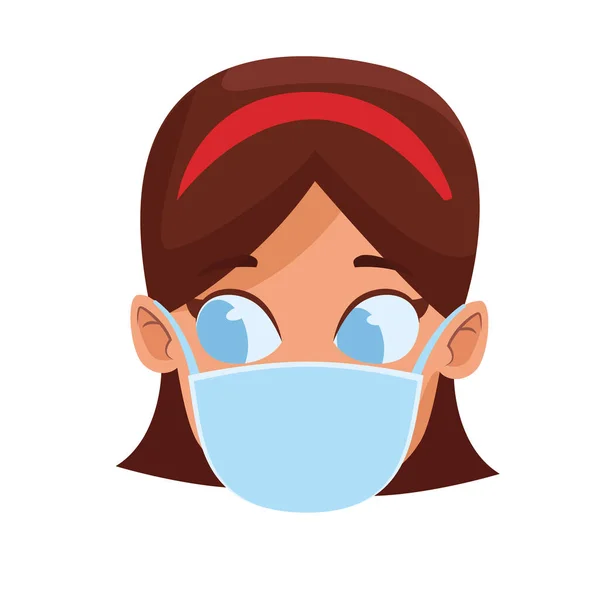 Head girl using face mask for covid19 — Stock Vector