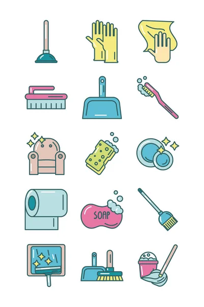 Nettoyage et désinfection ensemble icônes — Image vectorielle
