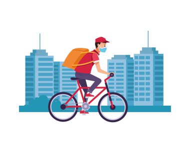 Bisikletli maske takan teslimatçı.