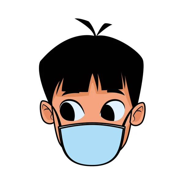 Tête petit garçon en utilisant masque pour le visage covid19 — Image vectorielle