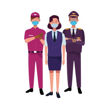 grup çalışanları covid19 için yüz maskesi kullanıyorlar.