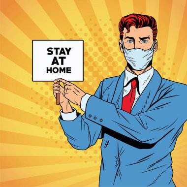 İş adamı covid19 için yüz maskesi kullanıyor.