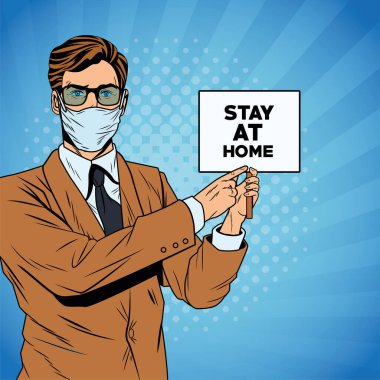 İş adamı covid19 için yüz maskesi kullanıyor.