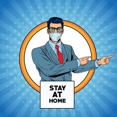 İş adamı covid19 için yüz maskesi kullanıyor.