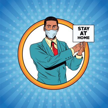 Afro işadamı covid19 için yüz maskesi kullanıyor.