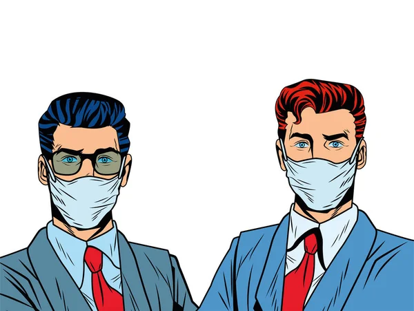 Uomini d'affari che utilizzano maschere per il covid19 — Vettoriale Stock