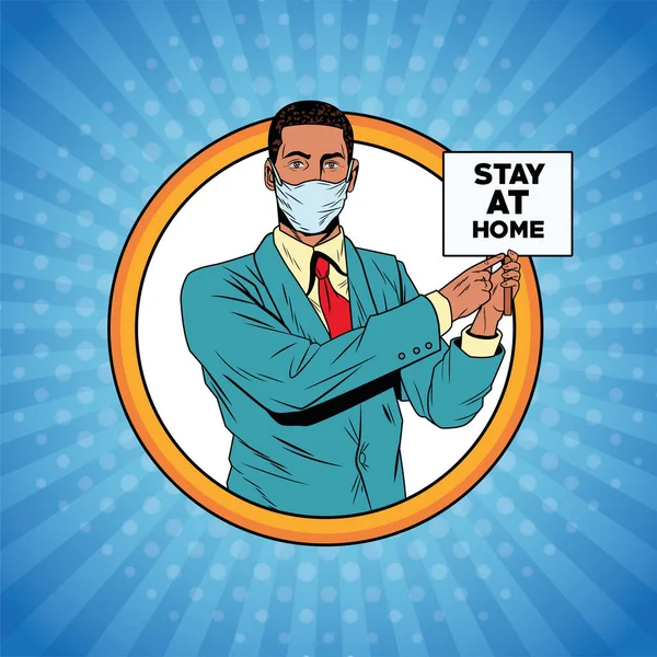 Afro işadamı covid19 için yüz maskesi kullanıyor.