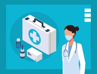 Laboratuvar malzemesi karakteri olan kadın doktor.