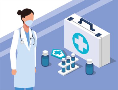 Laboratuvar malzemesi karakteri olan kadın doktor.