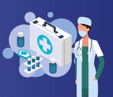 Laboratuvar malzemesi karakteri olan kadın doktor.