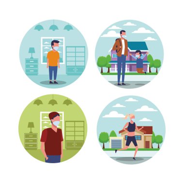 Covid19 için yüz maskesi kullanan bir grup insan