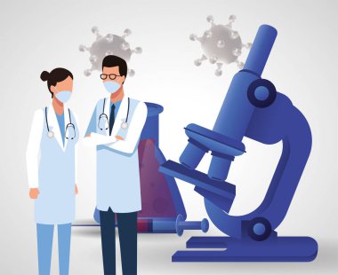 Doktor ve laboratuvar ekipmanları.