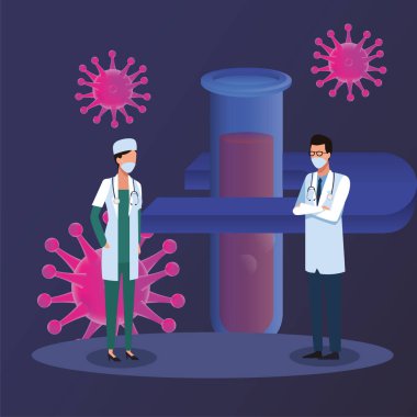 Doktor ve laboratuvar ekipmanları.