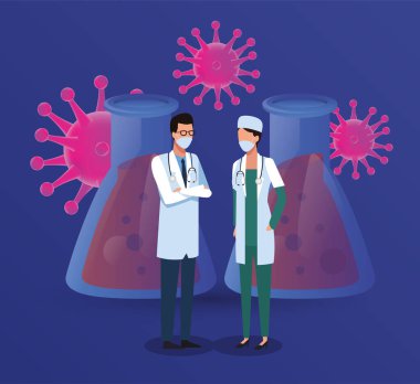 Doktor ve laboratuvar ekipmanları.