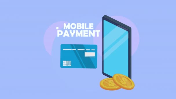 Mobil betalning med smartphone och mynt — Stockvideo