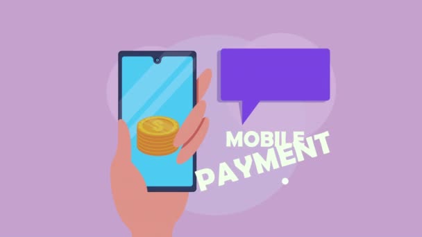 Mobiles Bezahlen mit Smartphone und Münzen — Stockvideo