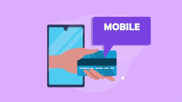Mobiles Bezahlen mit Smartphone und Kreditkarte — Stockvideo