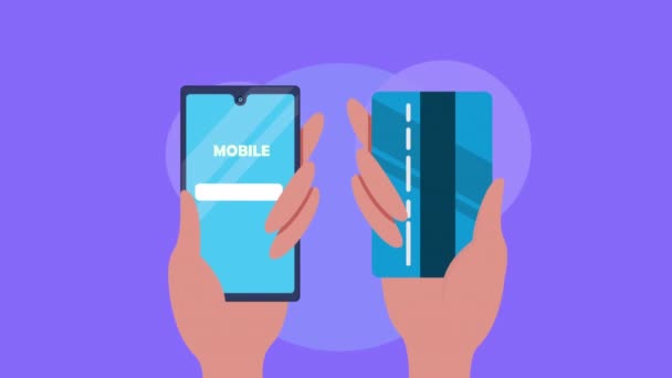 Mobilfizetés okostelefonnal és hitelkártyával — Stock videók