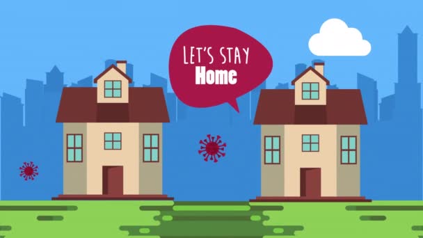 Kampagne "Zuhause bleiben" mit Häuserszene — Stockvideo