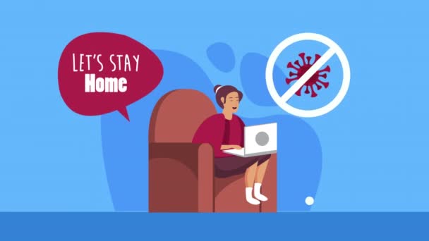 Otthon marad kampány nő dolgozik laptop — Stock videók