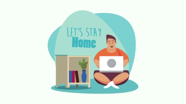 Pobyt doma kampaň s mužem pracující v notebooku — Stock video