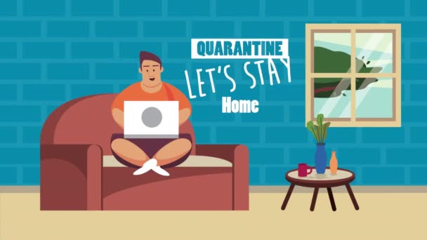 집에서 남자들 과 소파에 앉아 노트북으로 일하는 — 비디오