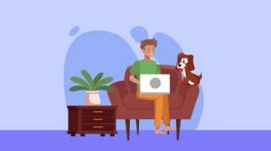 Kanepede dizüstü bilgisayar kullanan bir adamla kampanyana devam et.