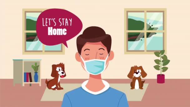 Stanna hemma kampanj med mannen med ansiktsmask — Stockvideo