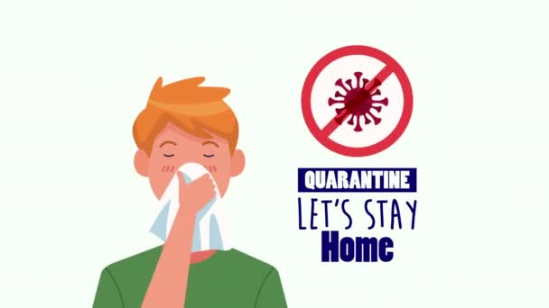 Stanna hemma kampanj med mannen sjuk — Stockvideo