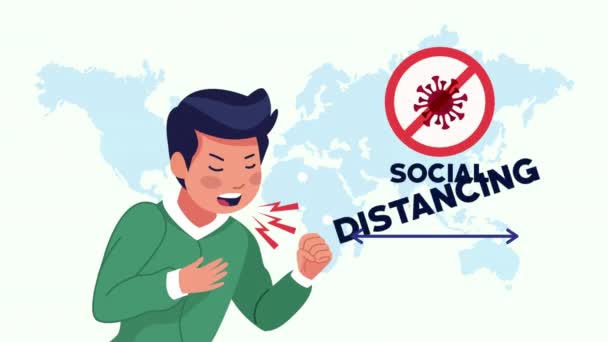 Campaña de distanciamiento social con el hombre enfermo — Vídeos de Stock