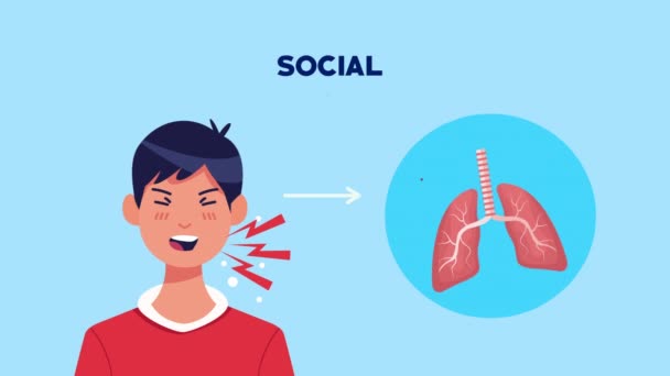 Campaña de distanciamiento social con el hombre enfermo y los pulmones — Vídeos de Stock