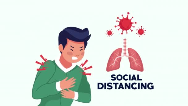 Sociale afstandscampagne met man ziek en longen — Stockvideo