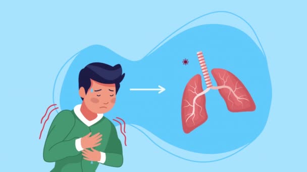 Campanha de distanciamento social com o homem doente e os pulmões — Vídeo de Stock
