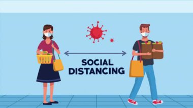 Süpermarkette çift ile sosyal uzaklık kampanyası