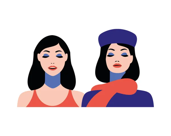 Belles femmes couple personnages de style de mode — Image vectorielle