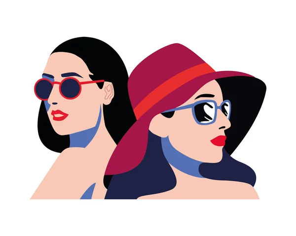 Belles femmes couple personnages de style de mode — Image vectorielle