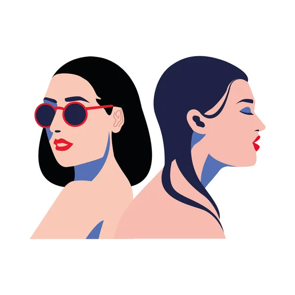 Belles femmes couple personnages de style de mode — Image vectorielle