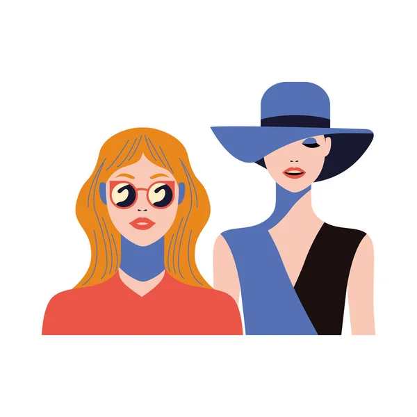 Belles femmes couple personnages de style de mode — Image vectorielle