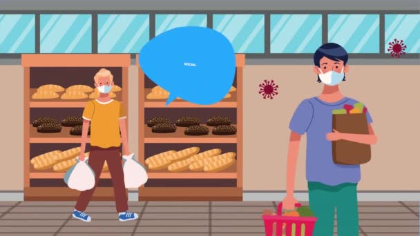 Campagna di social distancing con i clienti maschili del supermercato — Video Stock