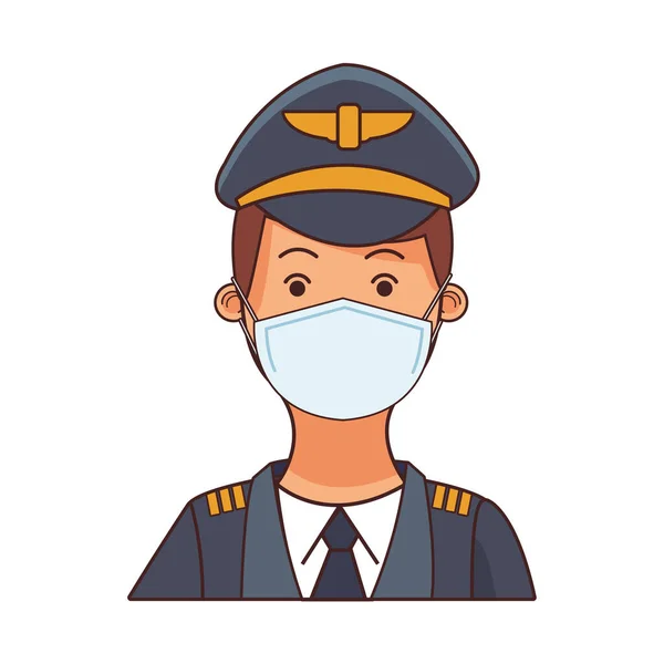 Pilot worker profession using face mask — Stock Vector