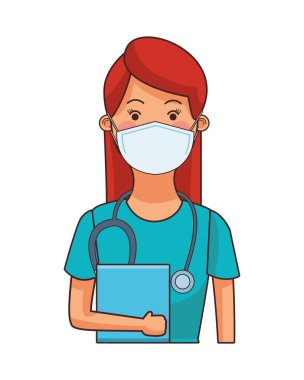 Kadın doktor mesleği maske takmak.