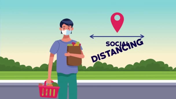 Társadalmi távolság kampány szupermarket férfi ügyfél — Stock videók