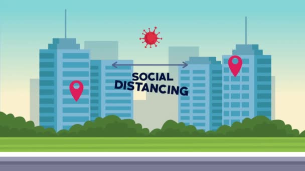 Sociale afstandscampagne met stadsgezicht — Stockvideo