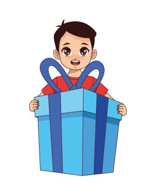 Hediye getiren mutlu genç çocuk.