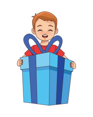 Hediye getiren mutlu genç çocuk.