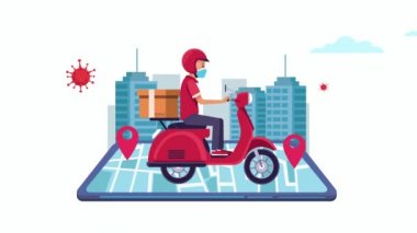 motorsiklet ve akıllı telefon animasyonunda dağıtım hizmeti